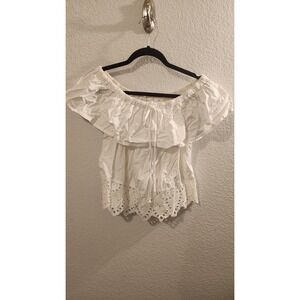 Madewell 'Balcony' Eyelet Off the Shoulder Top White [ SZ extra small‎ ]